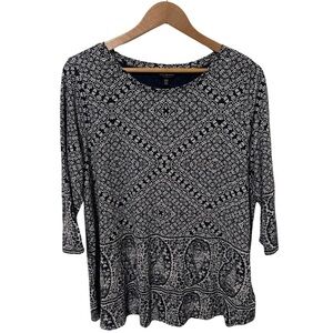 LUCKY BRAND Top Size 1X Paisley Blue cotton blend 3/4 Sleeve
